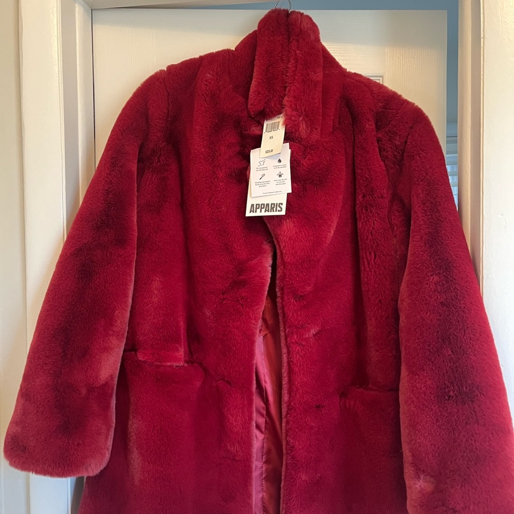 BNWT Apparis Ruby Red faux fur coat